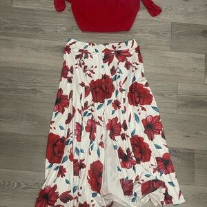 Floral Red and White Women's Skirt
